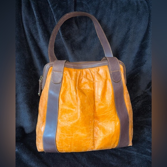 latico Handbags - Latico Leathers Orange & Brown Genuine Leather Shoulder Bag